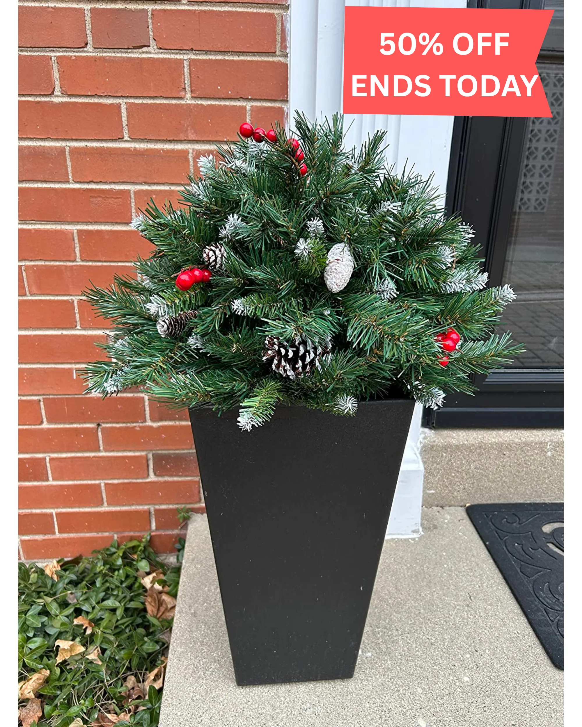 Mini Artificial Christmas Tree ~ Weatherproof sparkle for entryways and patios.